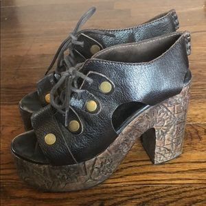 Free People Lace Up Wood Heels